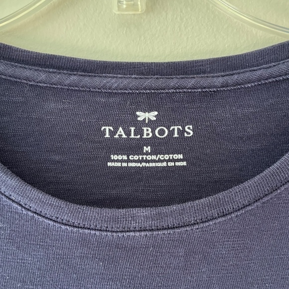 Talbots Sz M Navy Stretch Scottie Dogs n Snow Tee Shirt Blouse Pullover Top - Picture 3 of 9